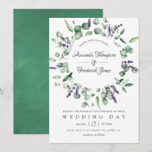 Invitation Mariage à l'aquarelle Eucalyptus Lavande Végétal