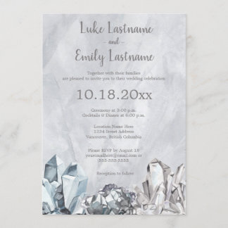 Invitation Mariage à l'aquarelle grise avec géode et pierres 