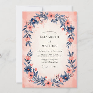 Invitation Mariage à l'aquarelle Indigo Pêche Sérène