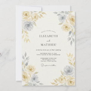 Invitation Mariage à l'aquarelle jaune pâle intemporel