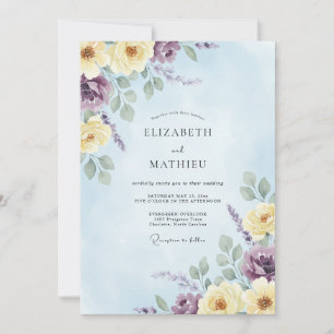 Invitation Mariage à l'aquarelle jaune primevère