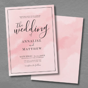 Invitation Mariage à l'aquarelle simple rose blush