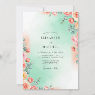 Invitation Mariage à l'aquarelle vert menthe éthérée