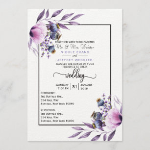 Invitation Mariage à l'aquarelle violet Lavender Poppy