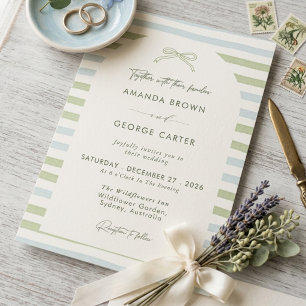 Invitation Mariage à l'arc en ruban rayé vert sauge