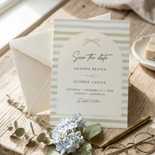 Invitation Mariage à l'arc en ruban rayé vert sauge