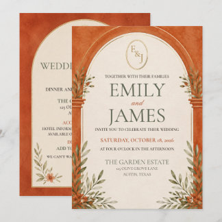 Invitation Mariage à l'arche d'or orange brûlé