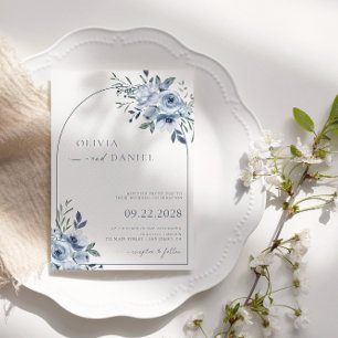 Invitation Mariage à l'arche florale aquarelle bleu poussiére