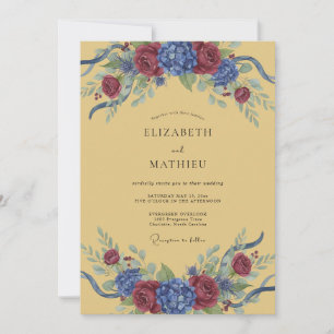 Invitation Mariage à l'arche florale bleue de Bourgogne