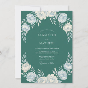 Invitation Mariage à l'arche florale délicate sarcelle