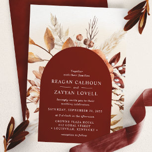 Invitation Mariage à l'arche florale en terre cuite et herbe 