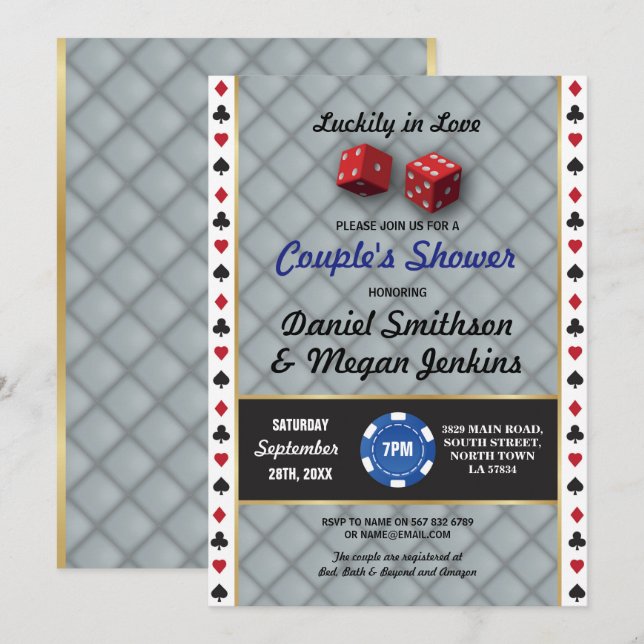 Invitation Mariage à Las Vegas Casino Shower de Couple Fiança (Devant / Derrière)