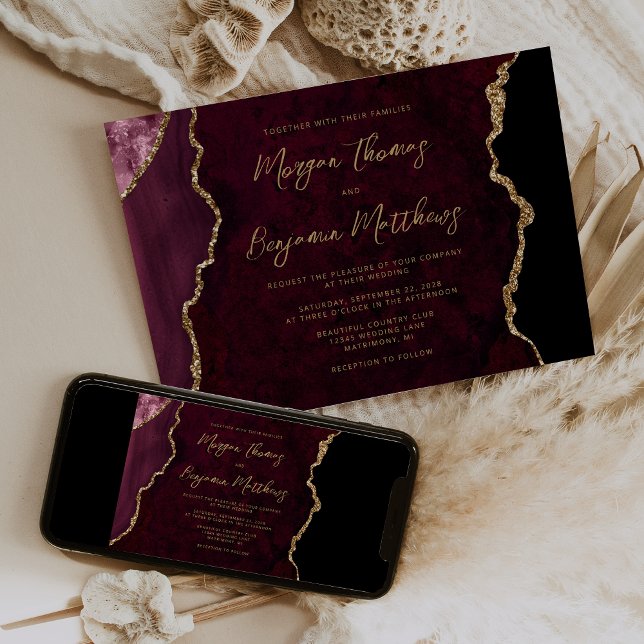 Invitation Mariage à l'écriture en Agate Or de Bourgogne (Créateur téléchargé)