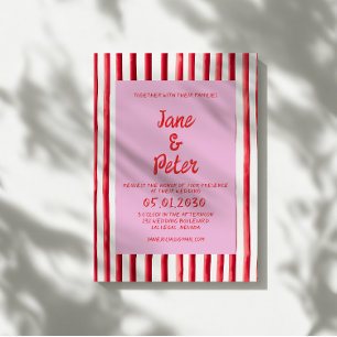 Invitation Mariage à l'écriture manuscrite rose et rouge rayé