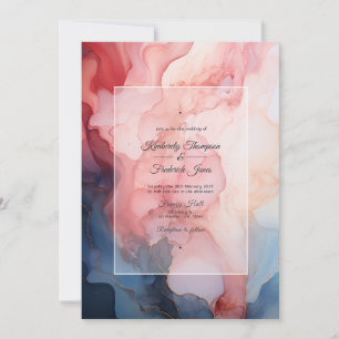 Invitation Mariage à l'encre alcoolique Navy et Bourgogne