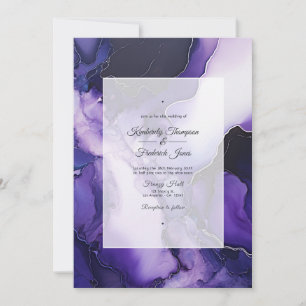 Invitation Mariage à l'encre alcoolique noire, argentée et vi