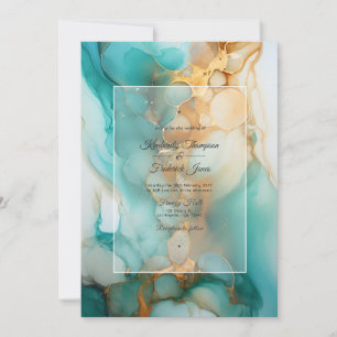 Invitation Mariage à l'encre alcoolique Turquoise et Patine