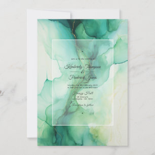 Invitation Mariage à l'encre alcoolique verte et ivoire