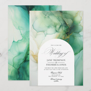 Invitation Mariage à l'encre alcoolique verte et ivoire