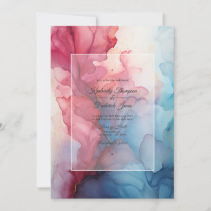Invitation Mariage à l'encre bordeaux et bleu poussiéreux