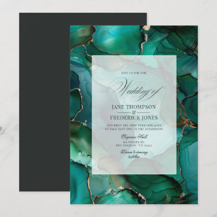 Invitation Mariage à l'encre verte émeraude et or