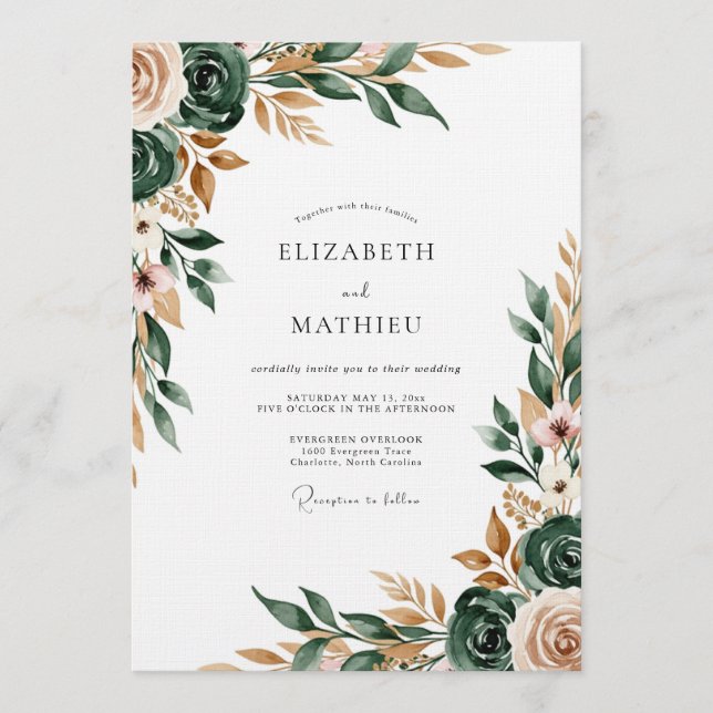 Invitation Mariage à l'Épanouissement de Peintre Vert Sage (Devant)