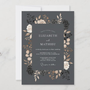 Invitation Mariage à l'étreinte florale au charbon