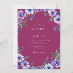 Invitation Mariage à l'étreinte florale prune