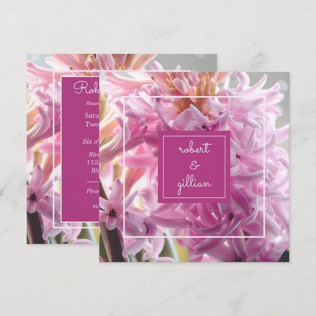 Invitation Mariage à l'Hyacinthe Rose (Devant / Derrière)