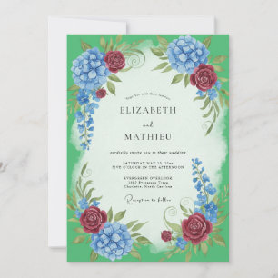 Invitation Mariage à l'Hydrangea et au Bleuet de Bourgogne et
