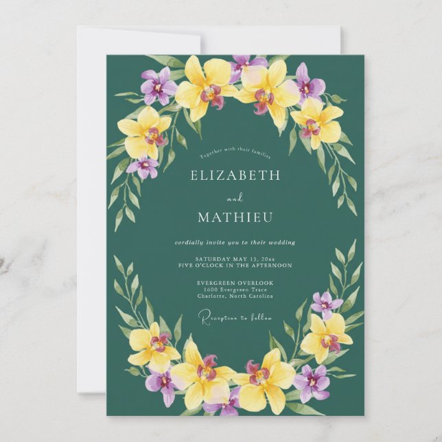 Invitation Mariage à l'orchidée jaune pourpre (Devant)
