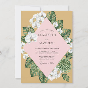 Invitation Mariage à l'orchidée rose moutarde