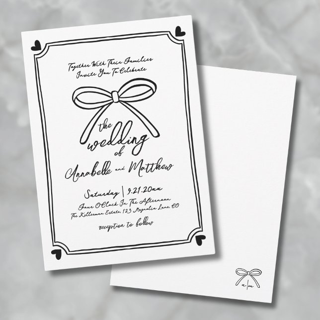 Invitation Mariage à mâchoires gélosées (Hand Drawn Whimsical Bow Wedding Invitation)