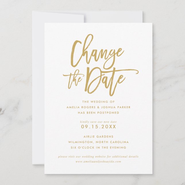 Invitation Mariage à main chic | Modifier La Date Gold (Devant)