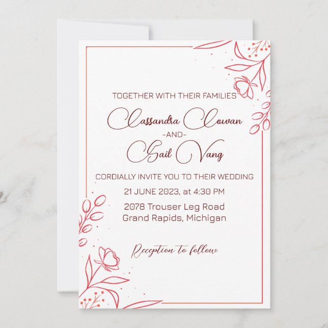 Invitation Mariage à main minimale (Devant)