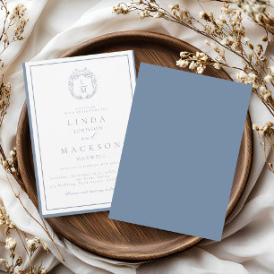 Invitation Mariage à monogramme à blason botanique bleu pouss