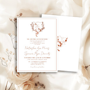 Invitation Mariage à Monogramme de Crête Florale Rustique For