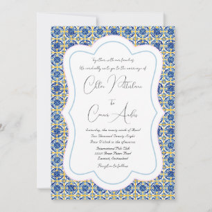 Invitation Mariage à motif de carreaux bleus détaillés lumine
