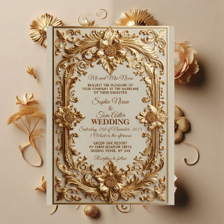 Invitation Mariage à motif floral de grandeur baroque orné d'