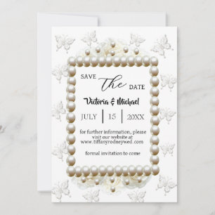 Invitation Mariage à papillon blanc chic Sauvez-le-Date