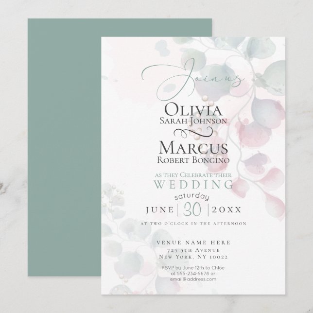 Invitation Mariage | À peine là Aquarelle Eucalyptus (Devant / Derrière)