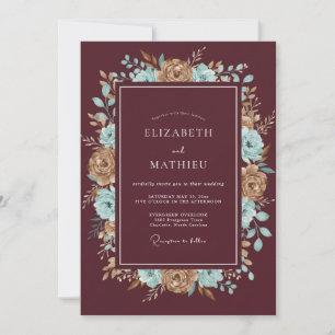 Invitation Mariage à pétale de bronze bordeaux