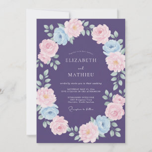 Invitation Mariage à Petale Rose Foncé de Prunier