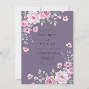 Invitation Mariage à pétales roses mauves