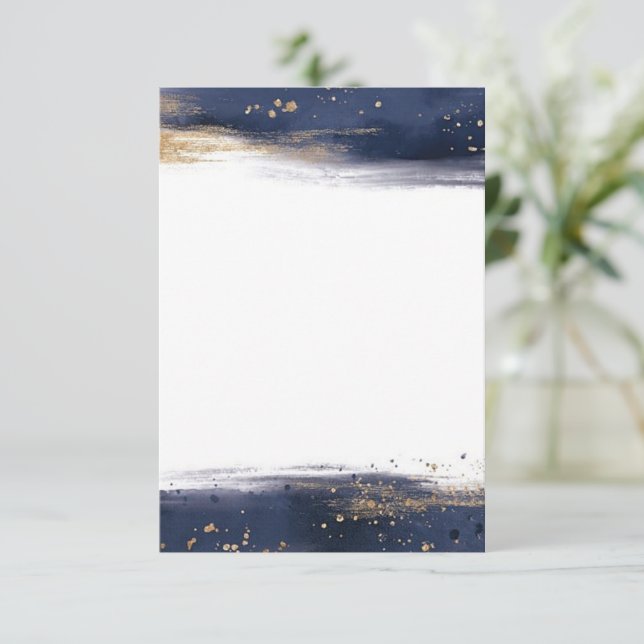 Invitation Mariage à pinceaux bleus et or budget vierge  (Debout devant)