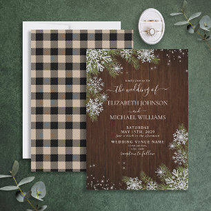 Invitation Mariage à platine en bois d'hiver rustique