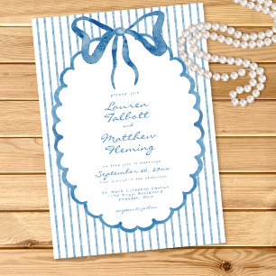 Invitation Mariage à rayures avec nœud bleu aquarelle fantais