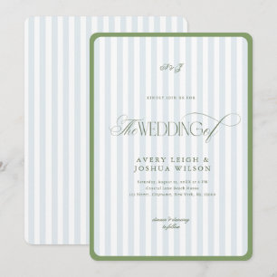 Invitation Mariage à rayures côtières avec bordure verte sage