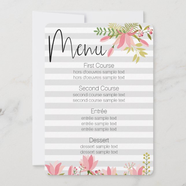 Invitation Mariage à rayures florales | Menu Thème Jardin Fêt (Devant)