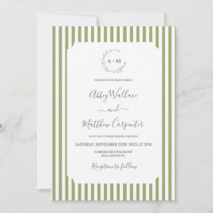 Invitation Mariage à rayures vert sauge